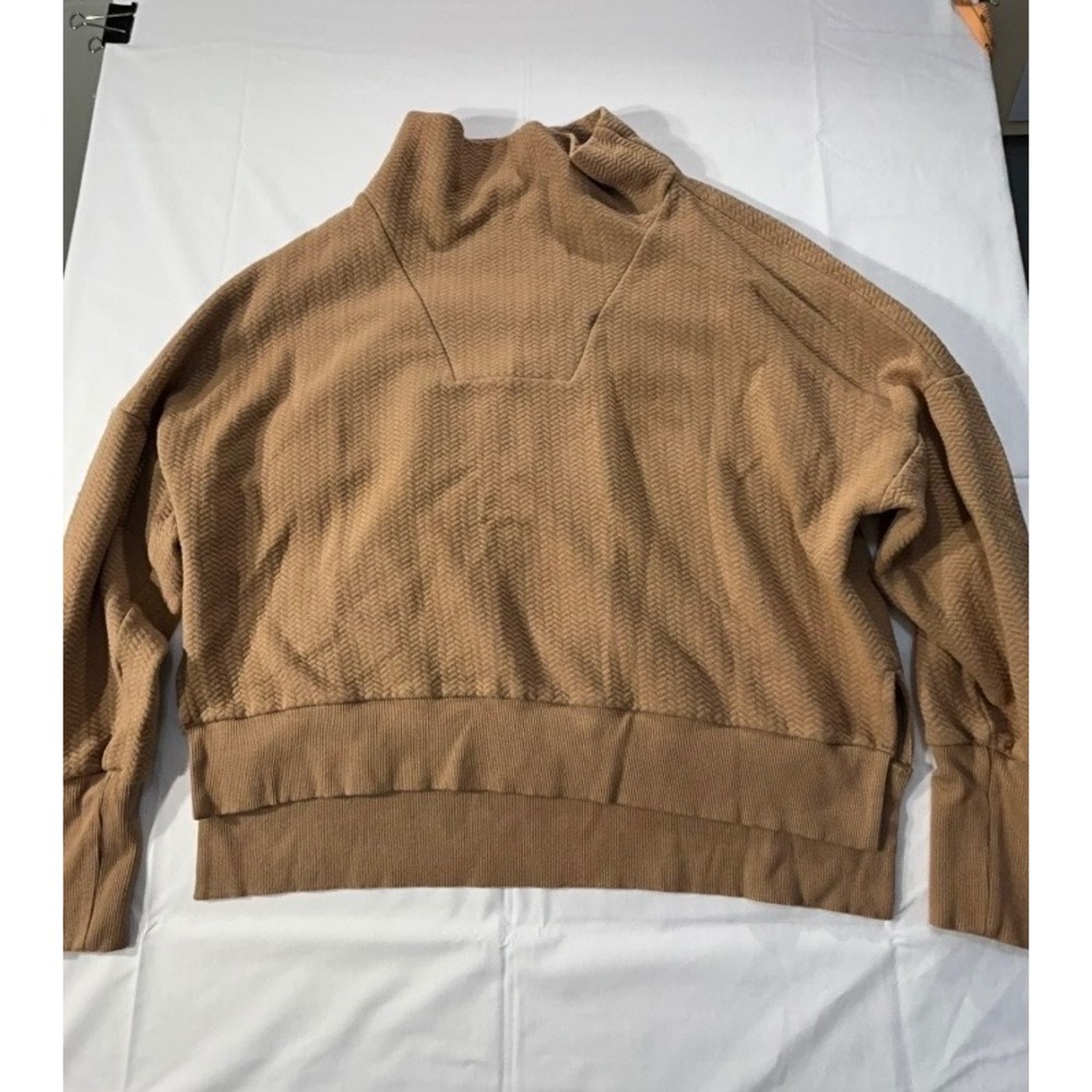 CALIA Textured Funnel Neck Pullover Tan Camel Chevron Quilted Sweatshirt Large